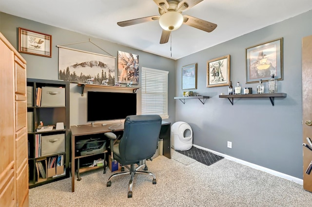 office with ceiling fan, plenty of natural light, and carpet