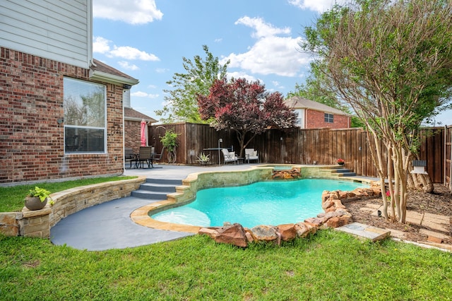 view of pool with a patio, a fenced backyard, and a fenced in pool