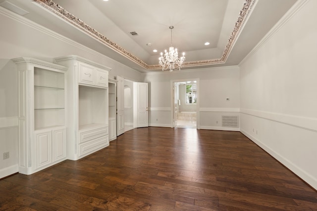 5404 Miramar Ln, Colleyville, TX 76034 - unfurnished room with a chandelier, dark wood-style floors, recessed lighting, baseboards, and a tray ceiling