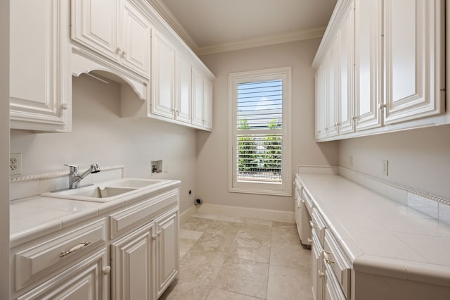 5404 Miramar Ln, Colleyville, TX 76034 - laundry area featuring cabinet space, hookup for a washing machine, ornamental molding, baseboards, and hookup for an electric dryer