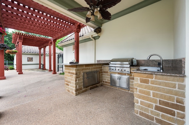 5404 Miramar Ln, Colleyville, TX 76034 - view of patio / terrace featuring a sink, a pergola, and a ceiling fan