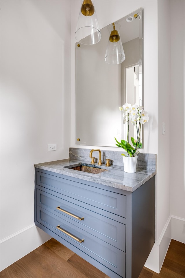 bathroom featuring wood finished floors and vanity