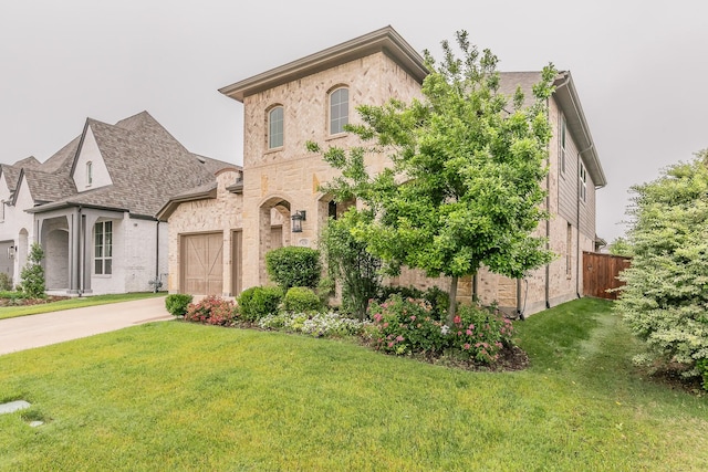 6256 Whitebrush Pl, Fort Worth, TX 76123 - french country style house with an attached garage, driveway, and a front yard