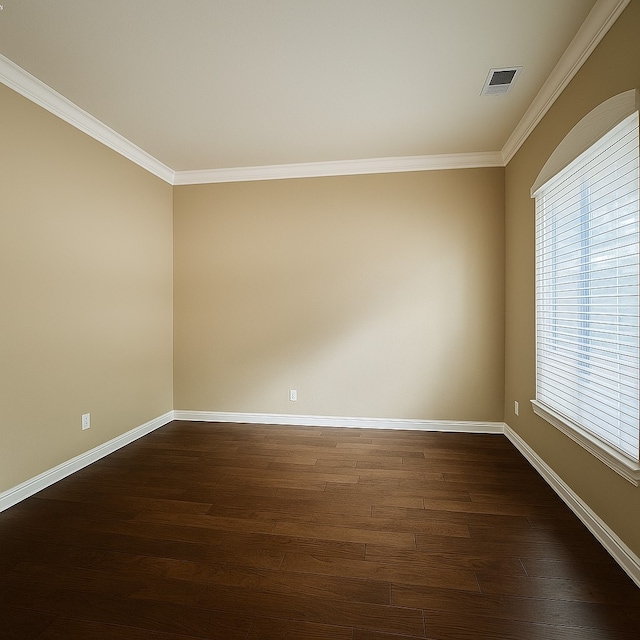 4605 Stargazer Dr, Plano, TX 75024 - spare room featuring dark wood-type flooring, crown molding, baseboards, and plenty of natural light