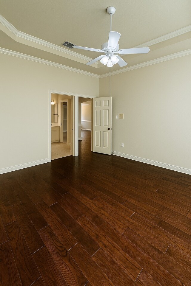 4605 Stargazer Dr, Plano, TX 75024 - unfurnished room featuring crown molding, wood finished floors, ceiling fan, and baseboards