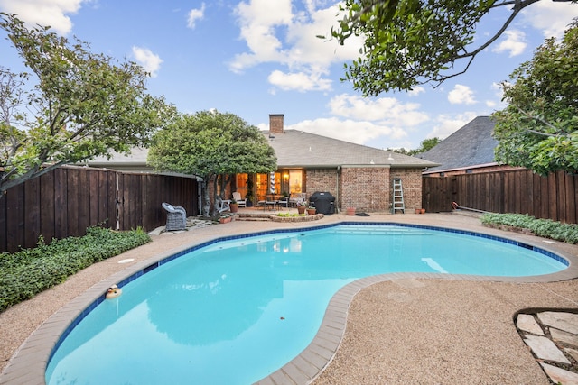 view of pool with a patio, a fenced backyard, and a fenced in pool