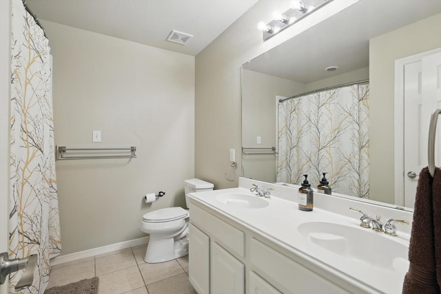 bathroom with a sink, tile patterned flooring, toilet, and visible vents