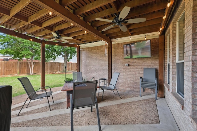 view of patio / terrace featuring a ceiling fan and a fenced backyard