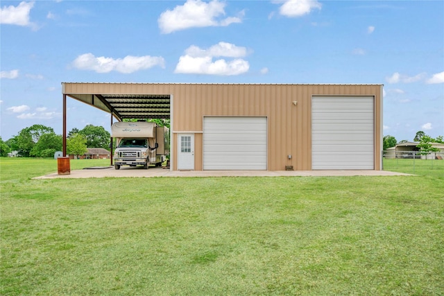 view of outbuilding with fence and an outbuilding