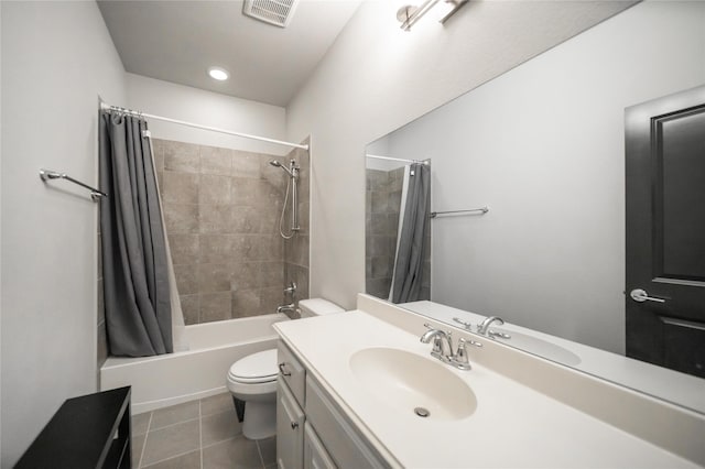 7005 Homestead Dr, Mckinney, TX 75070 - bathroom with tile patterned flooring, vanity, toilet, shower / tub combo, and visible vents