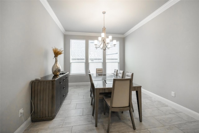 7005 Homestead Dr, Mckinney, TX 75070 - dining area with crown molding, baseboards, and a chandelier