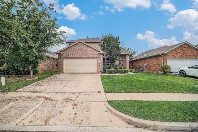 2100 Leandra Ln, Fort Worth, TX 76131 - single story home with brick siding, a garage, a front yard, cooling unit, and driveway