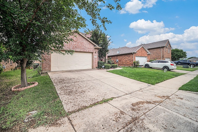 2100 Leandra Ln, Fort Worth, TX 76131 - view of front of home featuring brick siding, a front lawn, an attached garage, and driveway