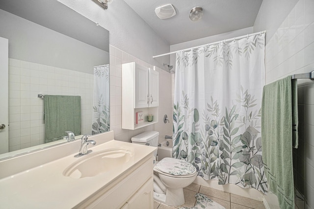 2100 Leandra Ln, Fort Worth, TX 76131 - full bathroom with vanity, toilet, tile patterned flooring, and shower / bath combo with shower curtain