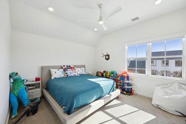 1 Mimosa Pl, Richardson, TX 75080 - bedroom with carpet floors, recessed lighting, visible vents, and lofted ceiling