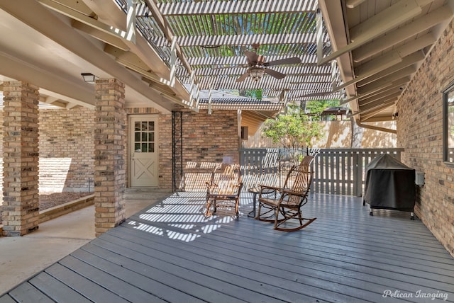 314 Gentilly Cir, Shreveport, LA 71106 - wooden terrace with a pergola and ceiling fan