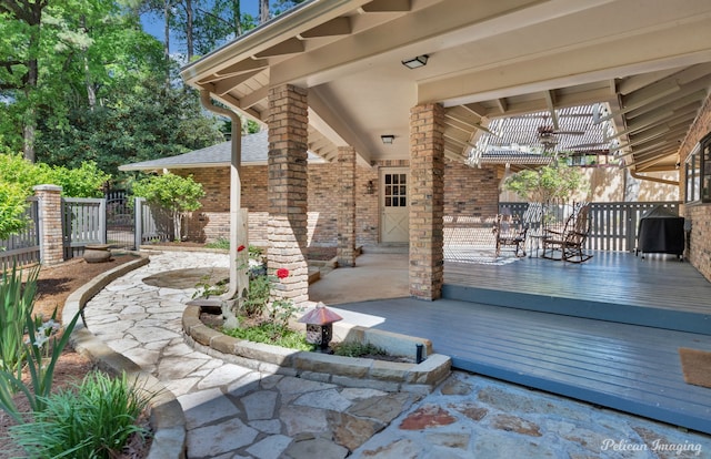 314 Gentilly Cir, Shreveport, LA 71106 - view of patio with fence, ceiling fan, a deck, a gate, and outdoor dining area