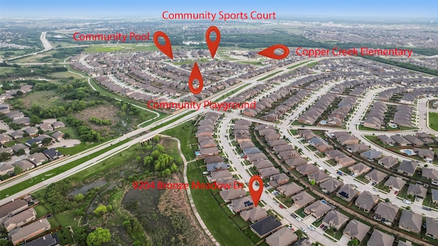 drone / aerial view with a residential view