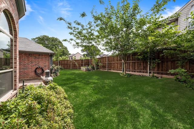 view of yard with a fenced backyard