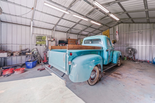 garage featuring metal wall