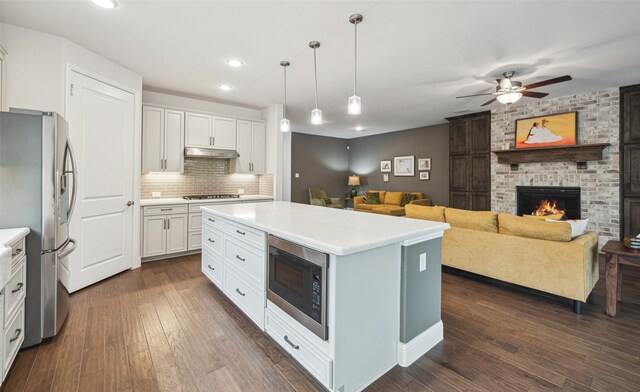 3004 Culver Ave, Celina, TX 75009 - kitchen featuring light countertops, appliances with stainless steel finishes, ceiling fan, and under cabinet range hood
