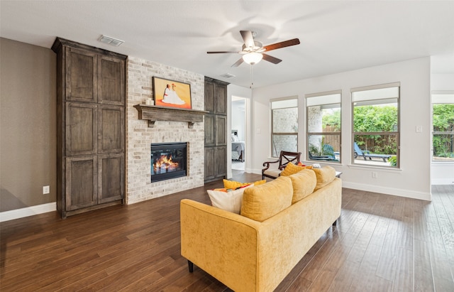 3004 Culver Ave, Celina, TX 75009 - living area with baseboards, ceiling fan, a fireplace, and visible vents