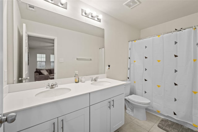 full bath featuring a sink, tile patterned floors, toilet, and visible vents