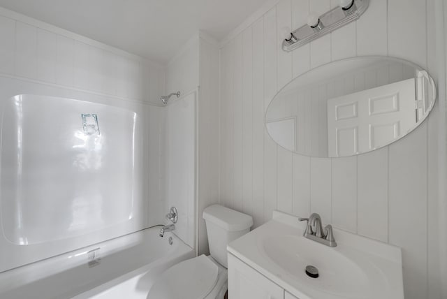 bathroom with vanity, toilet, and shower / washtub combination