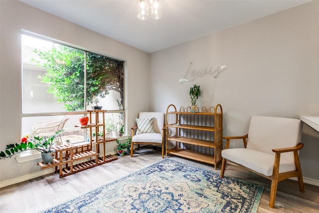 living area featuring baseboards and wood finished floors