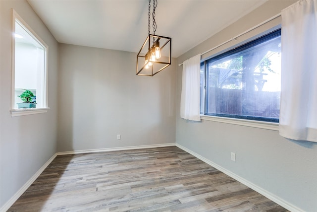 unfurnished room with baseboards and wood finished floors