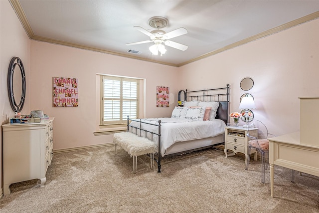 4230 Indian Creek Ln, Frisco, TX 75033 - bedroom featuring crown molding, light colored carpet, baseboards, and a ceiling fan