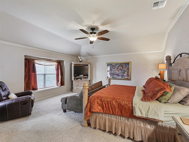 2420 Forest Gate Dr, Little Elm, TX 75068 - bedroom with carpet floors, crown molding, a ceiling fan, and lofted ceiling