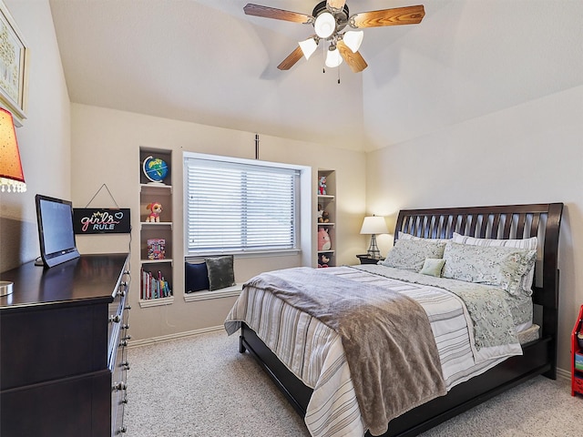 2420 Forest Gate Dr, Little Elm, TX 75068 - carpeted bedroom with baseboards, lofted ceiling, an office area, and a ceiling fan
