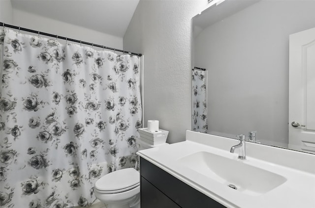 1036 Fairfax Dr, Godley, TX 76044 - full bathroom with toilet, vanity, a textured wall, and a shower with curtain