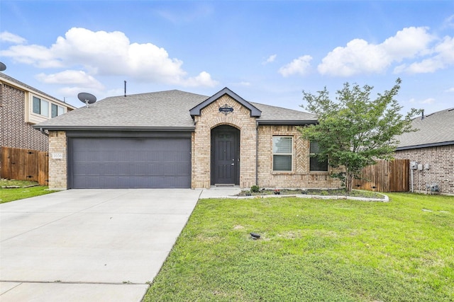 1036 Fairfax Dr, Godley, TX 76044 - french provincial home featuring a shingled roof, an attached garage, brick siding, and driveway