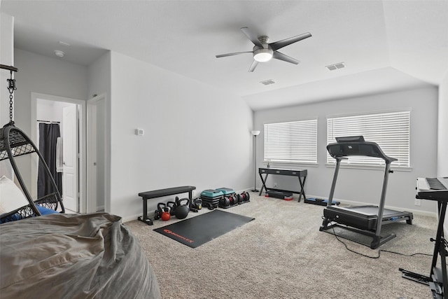 1036 Fairfax Dr, Godley, TX 76044 - exercise room with a ceiling fan, carpet, and baseboards