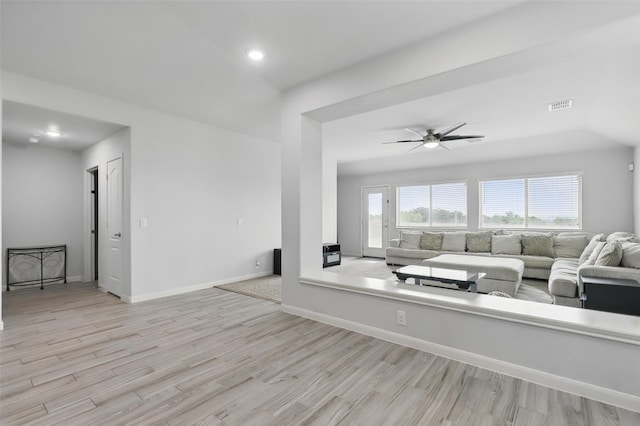 1036 Fairfax Dr, Godley, TX 76044 - living room featuring light wood-style flooring, plenty of natural light, a ceiling fan, recessed lighting, and baseboards