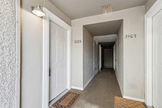 hallway featuring carpet flooring