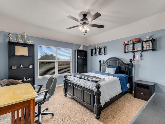 5732 Chateau Dr, Sachse, TX 75048 - bedroom featuring light carpet, an office area, baseboards, and ceiling fan