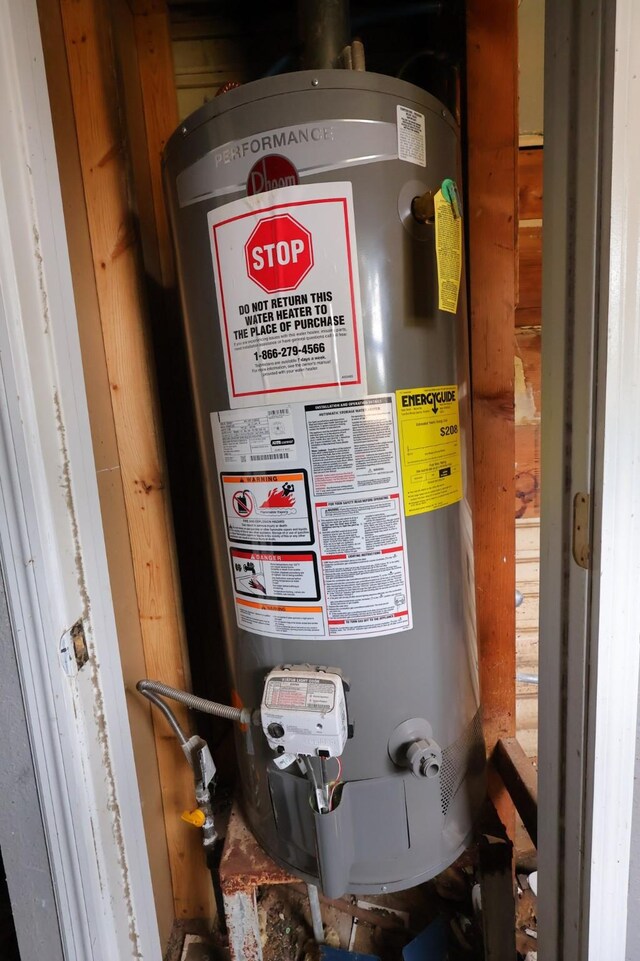 utility room featuring water heater