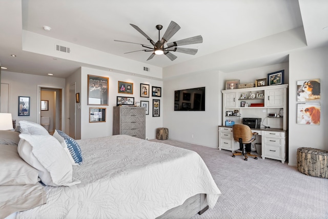 3111 Welborn St Unit 1405, Dallas, TX 75219 - bedroom featuring recessed lighting, ceiling fan, visible vents, and light carpet