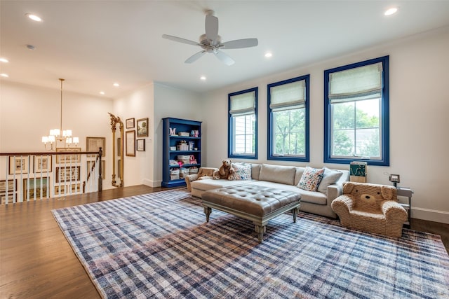 living area featuring plenty of natural light and recessed lighting