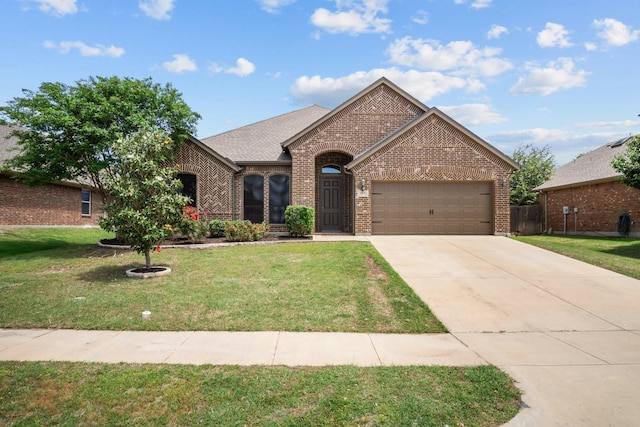 2217 Caroline Dr, Weatherford, TX 76087 - view of front of home with concrete driveway, brick siding, a front lawn, and a garage