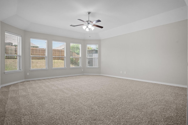 2217 Caroline Dr, Weatherford, TX 76087 - unfurnished room with carpet flooring, a ceiling fan, baseboards, and a raised ceiling