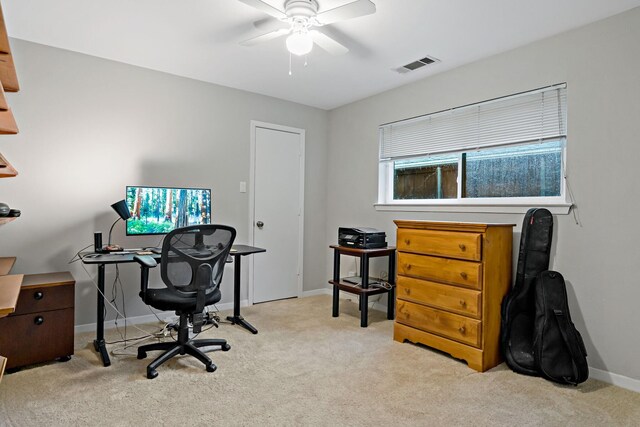 1308 Chesterton Dr, Richardson, TX 75080 - carpeted home office with a ceiling fan and baseboards