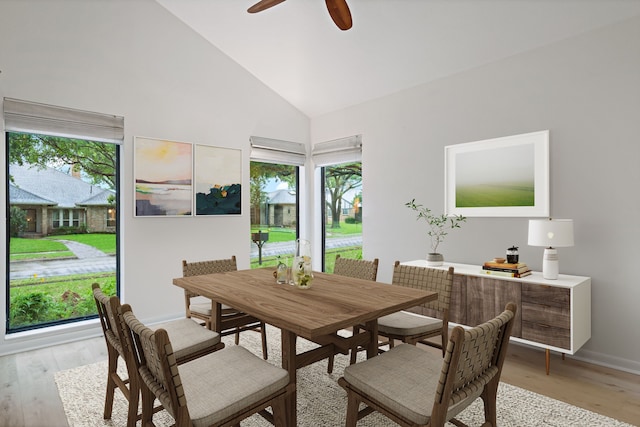 1308 Chesterton Dr, Richardson, TX 75080 - dining room with plenty of natural light, light wood-type flooring, high vaulted ceiling, and a ceiling fan