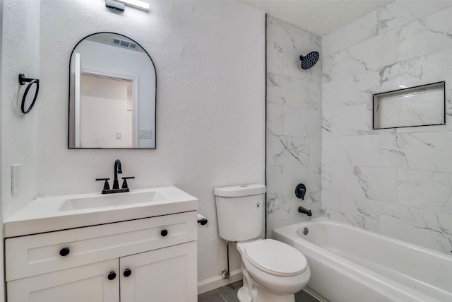 6401 Gate Ridge Cir, Garland, TX 75043 - bathroom featuring vanity, visible vents, bathing tub / shower combination, toilet, and baseboards