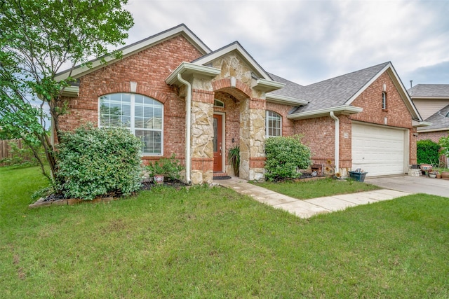 9204 Lockhart Dr, Arlington, TX 76002 - view of front of home with brick siding, concrete driveway, an attached garage, and a front yard