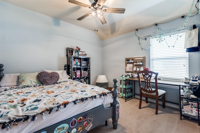 9204 Lockhart Dr, Arlington, TX 76002 - bedroom with light colored carpet, vaulted ceiling, and a ceiling fan