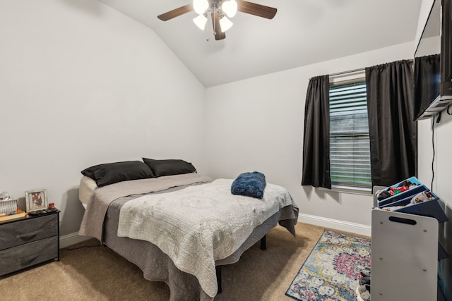 417 Highmeadow Dr, Aubrey, TX 76227 - carpeted bedroom with baseboards, ceiling fan, and vaulted ceiling